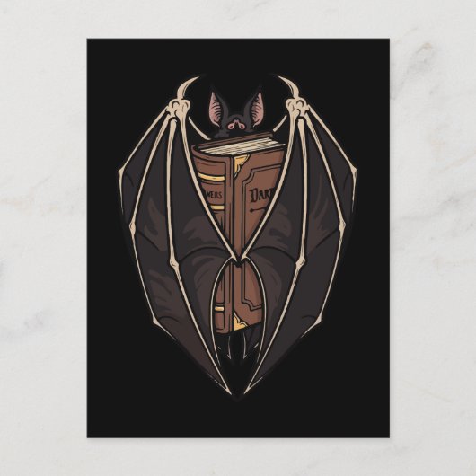 Carte Postale Gothic Bat Reading Dark Spell Book (Devant)