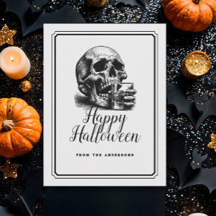Carte Postale Gothic Black Skull Whiskey Cocktail Halloween