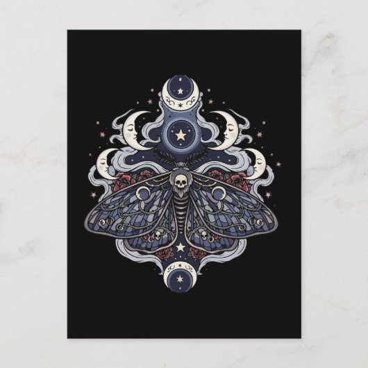 Carte Postale Gothic Death Moth and Moon Phases (Devant)