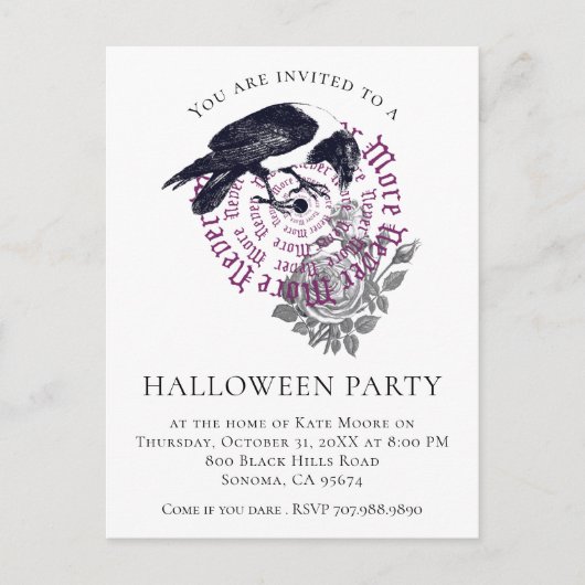 Carte Postale Gothic Raven Halloween Party Invitation (Devant)