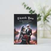 Carte Postale Gothic Skeleton Couple Navy Wedding Thank You (Debout devant)