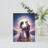 Carte Postale Gothic Skeleton Couple Red Roses Wedding Thank You (Debout devant)