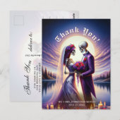 Carte Postale Gothic Skeleton Couple Red Roses Wedding Thank You (Devant / Derrière)