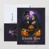 Carte Postale Gothic Sugar Skull Couple Wedding Thank You (Devant / Derrière)