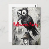 Carte Postale Gothique Black Crow Éffrayant Halloween Party (Devant / Derrière)
