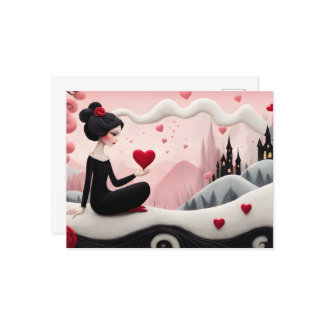 Carte Postale Gothique Coeurs dame Valentine