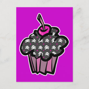 Carte Postale gothique crâne os croisés cupcake