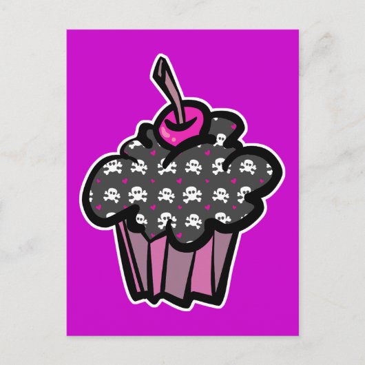 Carte Postale gothique crâne os croisés cupcake (Devant)