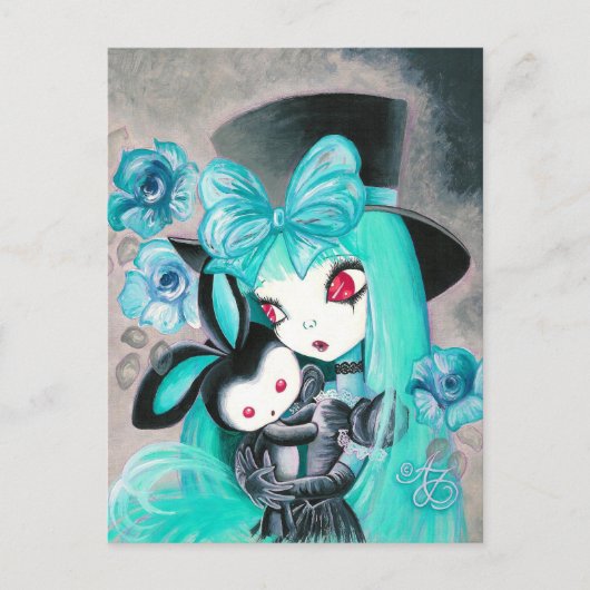 Carte Postale Gothique Douce Fille Avec Lapin (Devant)