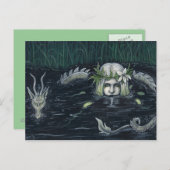 Carte postale gothique Sirène et marais de dragon (Devant / Derrière)