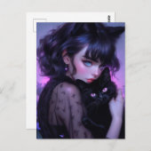 Carte Postale Gothique Whimsical Chat Dame (Devant / Derrière)
