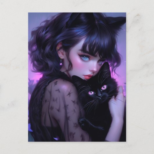 Carte Postale Gothique Whimsical Chat Dame (Devant)