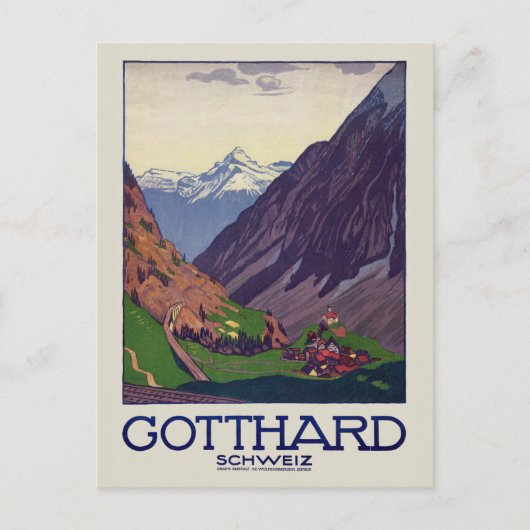 Carte Postale Gotthard Schweiz Suisse Poster vintage 1914 (Devant)