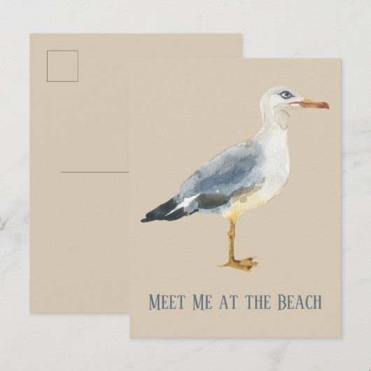 Carte Postale Gouache Mouette Personnalisée de Plage (Devant / Derrière)