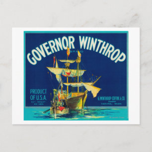 Carte Postale Gouverneur Winthrop Apple Étiquette (bleu) - Yakim