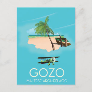 Carte Postale Gozo , Maltese archipelago Map Travel poster.