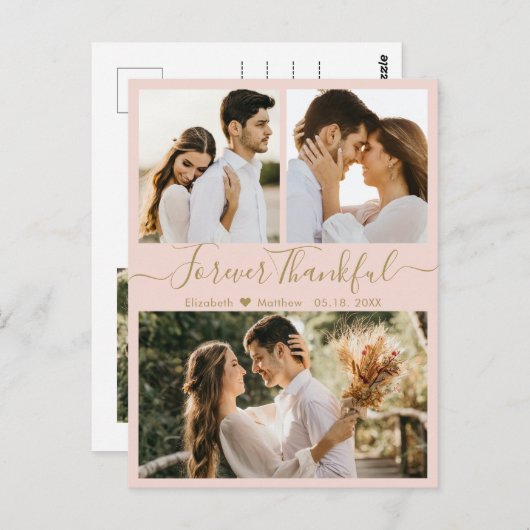Carte Postale Grâces Script Photo Collage Mariage Merci Po (Devant / Derrière)