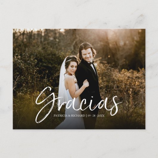 Carte Postale Gracias Chic Script Mariage Merci photo (Devant)