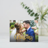 Carte Postale Gracias Gold Foil Script Mariage Photo Merci (Debout devant)