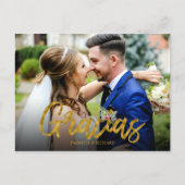 Carte Postale Gracias Gold Foil Script Mariage Photo Merci (Devant)
