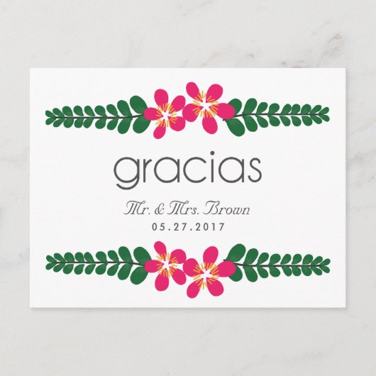 Carte postale Gracias Mariage rose (Devant)