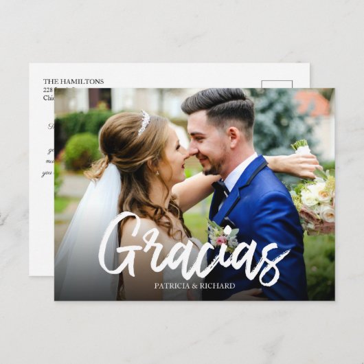 Carte Postale Gracias Script élégant Mariage photo Merci photo (Devant / Derrière)