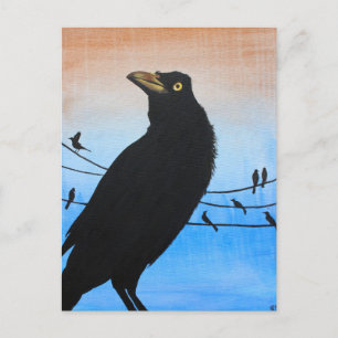 Carte Postale Grackle Austin Texas Black Bird Wildlife Painting