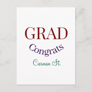 Carte Postale grad congrats mauve purple bold year 20XX graduate