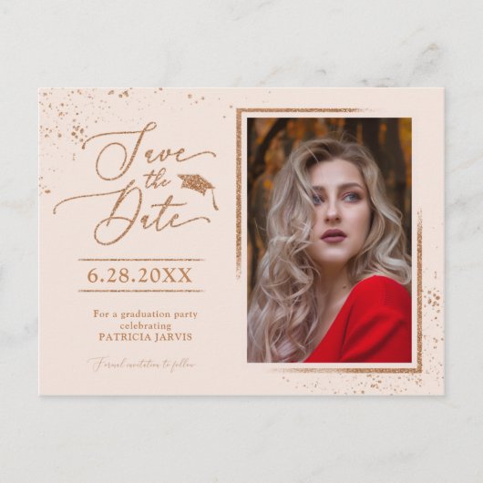Carte Postale Grad Party Enregistrer La Date Festive Rose Partie (Devant)
