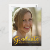 Carte Postale Graduate Gold Script classe photo 2022 Graduation (Devant / Derrière)