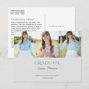Carte Postale Graduate Gris Nom du script Multi Photo Graduate