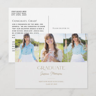 Carte Postale Graduate simple Gris & Or Multi Photo Graduate