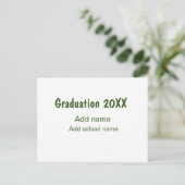 Carte Postale Graduation 20XX ajouter nom année école vert moder (Debout devant)