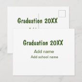 Carte Postale Graduation 20XX ajouter nom année école vert moder (Devant / Derrière)