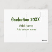 Carte Postale Graduation 20XX ajouter nom année école vert moder (Dos)