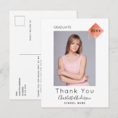 Carte Postale Graduation blanc rose or moderne photo merci (Devant / Derrière)