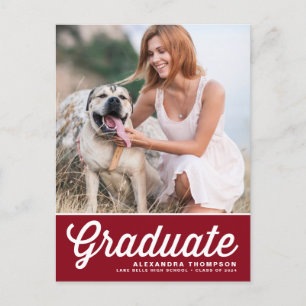 Carte Postale Graduation de la photo de script rétro Red Bold