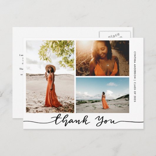 Carte Postale Graduation Elégant Merci Script Grad Photo (Devant / Derrière)