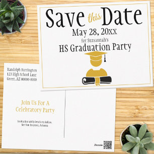 Carte Postale Graduation Enregistrer La Date Minimaliste Black G