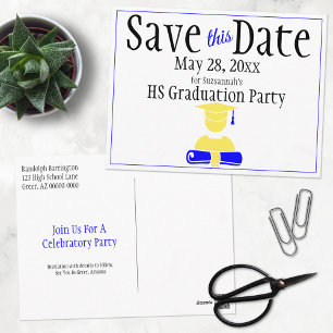 Carte Postale Graduation Enregistrer La Date Minimaliste Bleu Ja