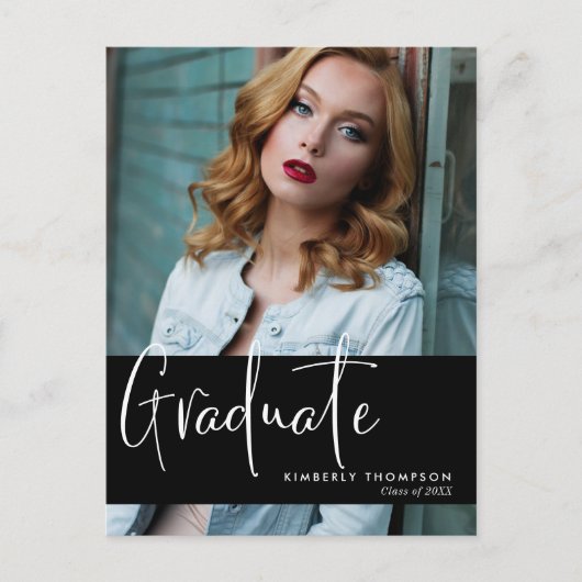 Carte Postale Graduation Faire-part Photo Script Moderne Simple (Devant)
