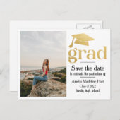 Carte Postale Graduation Faux Gold Foil | Enregistrer la photo d (Devant / Derrière)