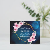 Carte Postale Graduation Fleurs roses bleues Enregistrer la date (Debout devant)