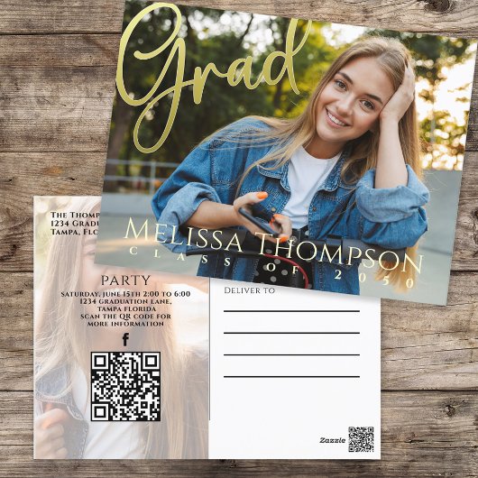 Carte Postale Graduation Gold Calligraphie | Site Web du code QR
