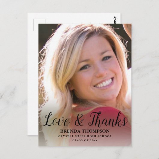 Carte Postale Graduation Love & Thanks Black Script Photo (Devant / Derrière)