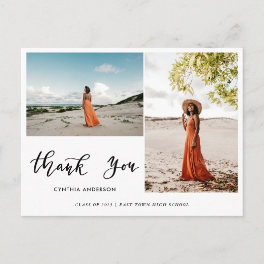 Carte Postale Graduation Merci moderne Script Deux photos (Devant)
