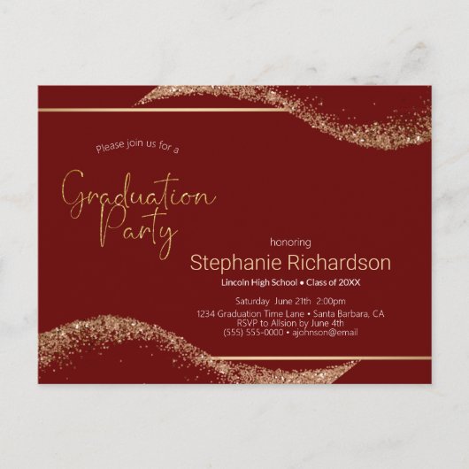 Carte Postale Graduation moderne Parties scintillant rouge or (Devant)