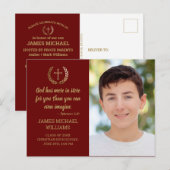 Carte Postale Graduation Party Bible Verse Photo Maroon Gold (Devant / Derrière)