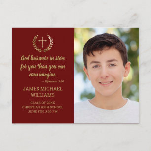 Carte Postale Graduation Party Bible Verse Photo Maroon Gold