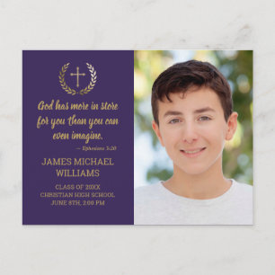 Carte Postale Graduation Party Bible Verse Photo Purple Gold